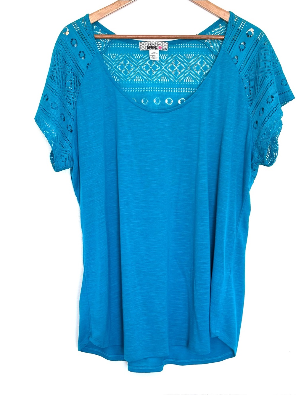 Derek Plus Shirt Women’s 3X Short Sleeve Lace Detail Lightweight Pullover Top